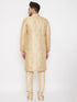 Vastramay Men's Golden Brocade Slim Fit Sherwani Set